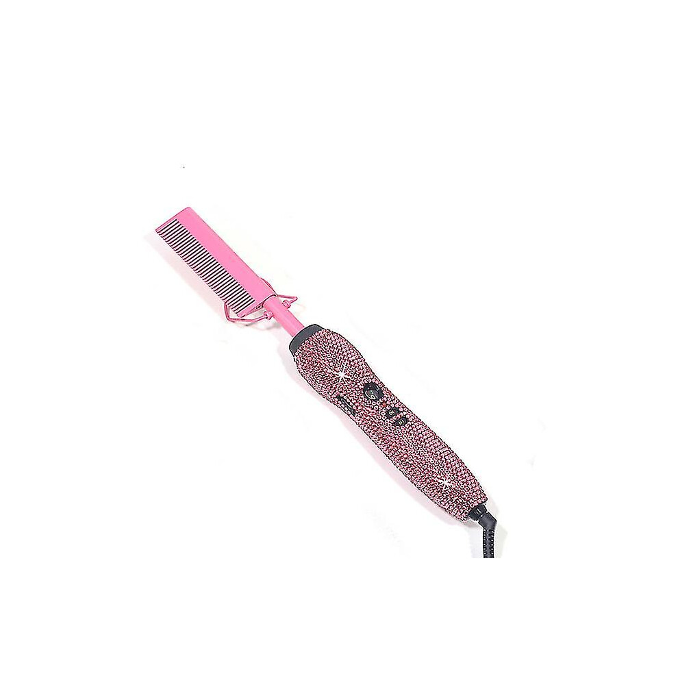 (Pink, EU) Crystal Pressing Hot Comb Electric Ceramic Pressing Comb High Heat Hot Comb 2 In 1 Hot Comb Straightener