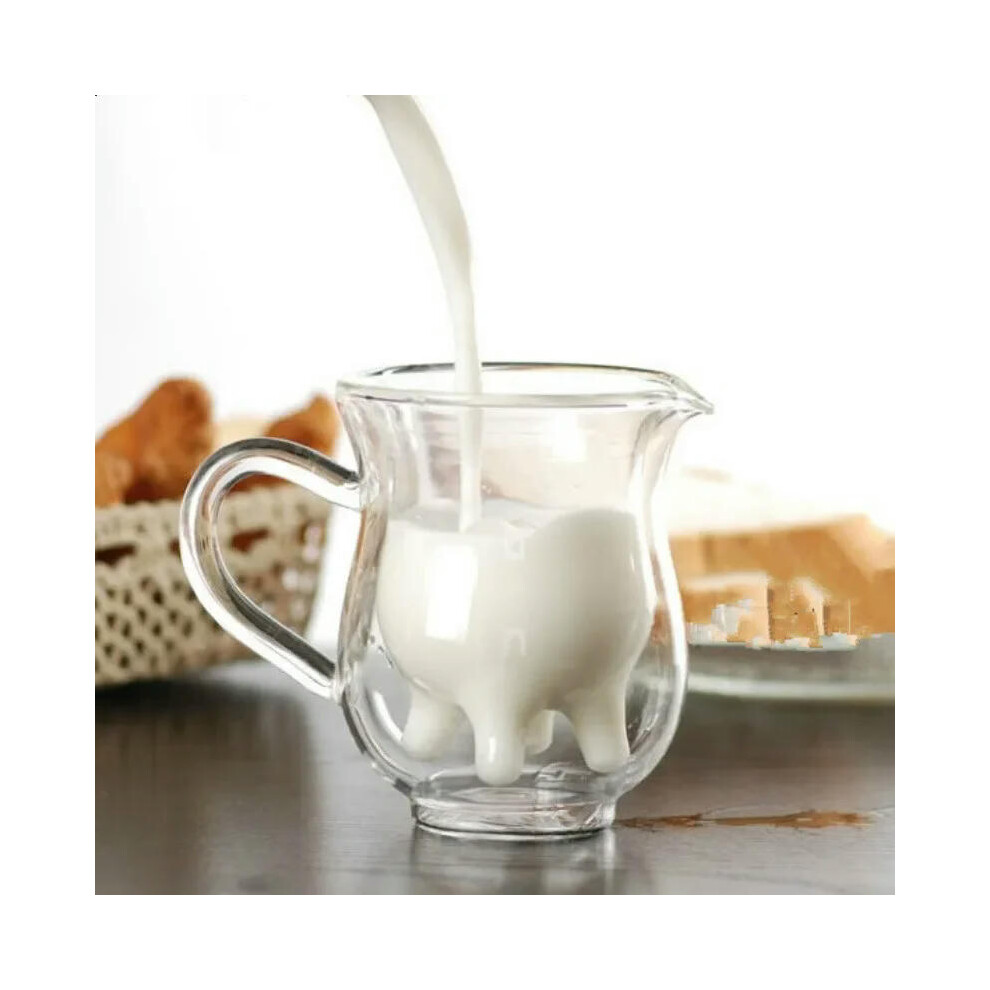 Creative Cow Double Layer Glass Creamer Cup 250ml Lovely Milk Jug Juice Tea Coffee Cup Clear Glass Mug Milk Frother Pitcher