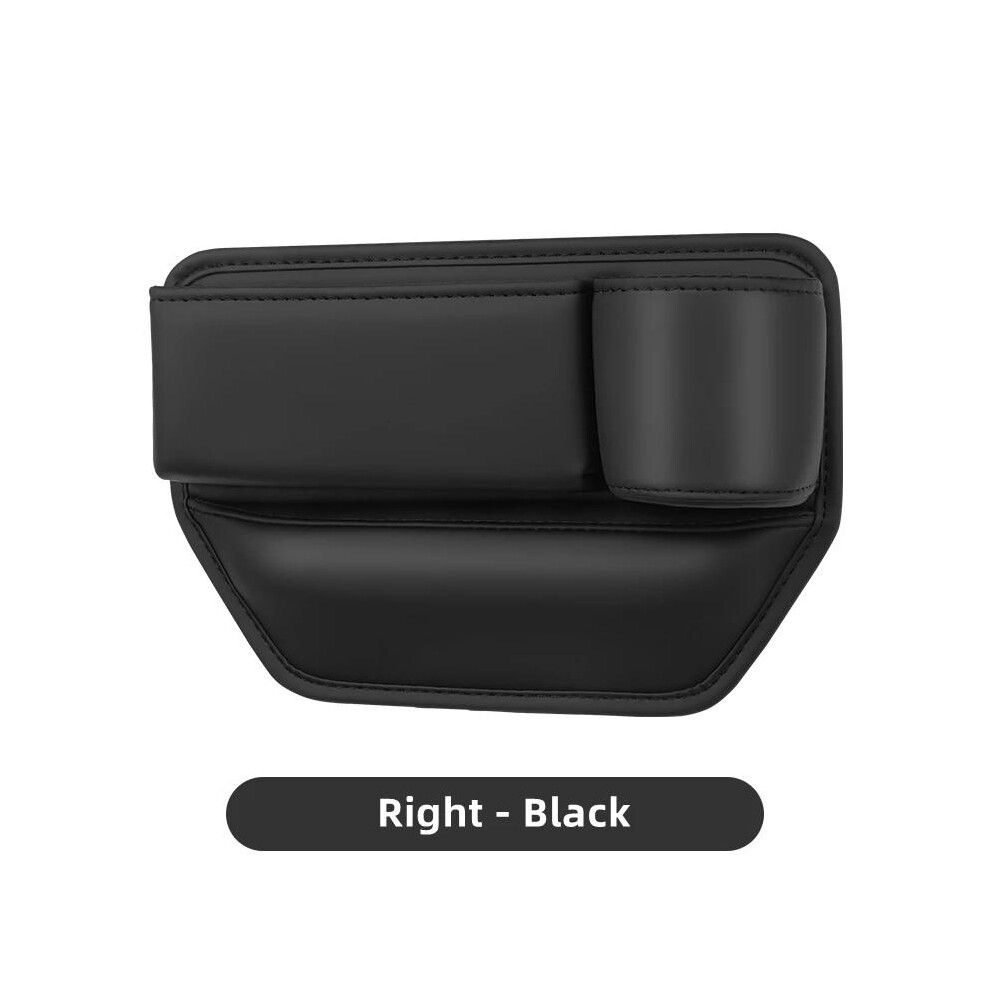 (Black-Right) Leather Car Seat Gap Organizer Multifunction Console Crevice Filler Side Storage Box with Cup Holder Car Interior Storage Pocket