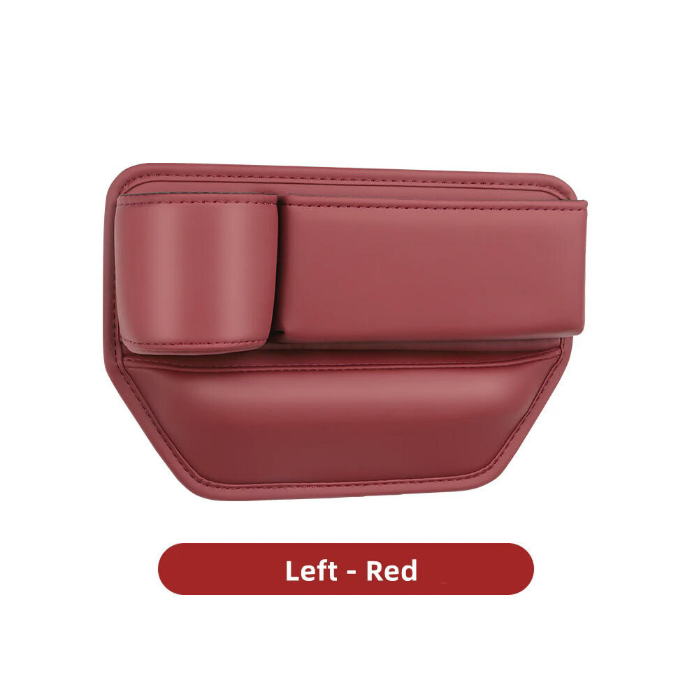 (Red-Left) Leather Car Seat Gap Organizer Multifunction Console Crevice Filler Side Storage Box with Cup Holder Car Interior Storage Pocket