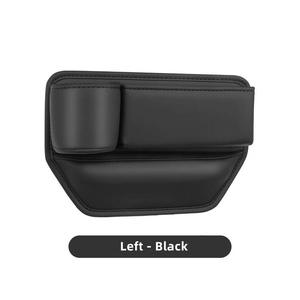 (Black-Left) Leather Car Seat Gap Organizer Multifunction Console Crevice Filler Side Storage Box with Cup Holder Car Interior Storage Pocket