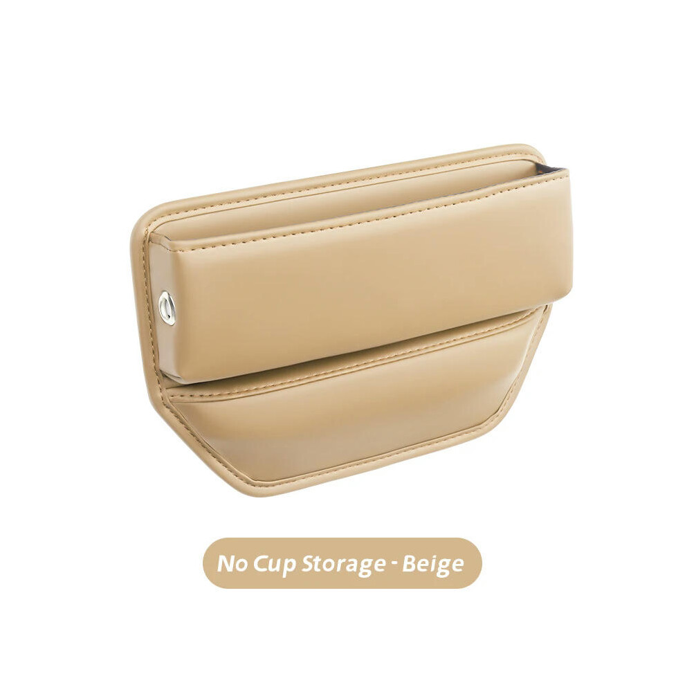 (Basic-Beige) Leather Car Seat Gap Organizer Multifunction Console Crevice Filler Side Storage Box with Cup Holder Car Interior Storage Pocket