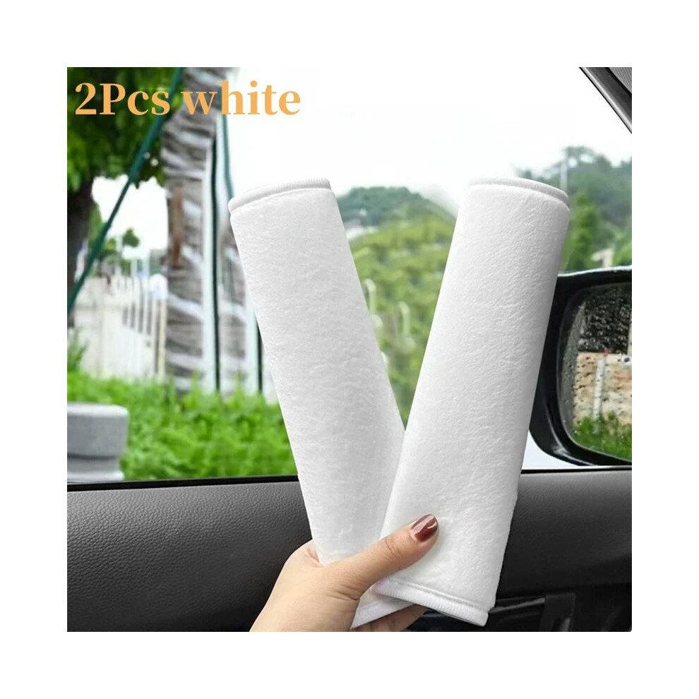 (2Pcs white) Comfortable seat belt cover Auto accessories Auto interior shoulder protector soft plush