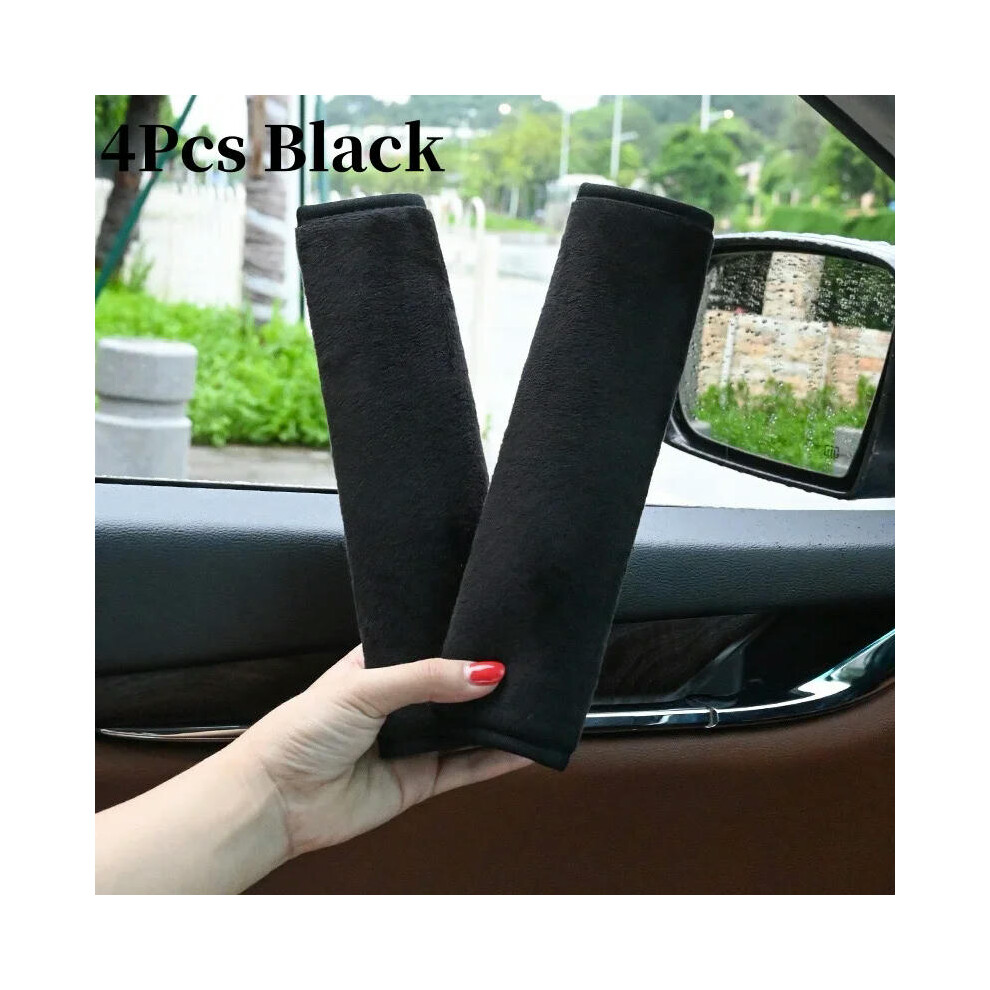 (4Pcs Black) Comfortable seat belt cover Auto accessories Auto interior shoulder protector soft plush