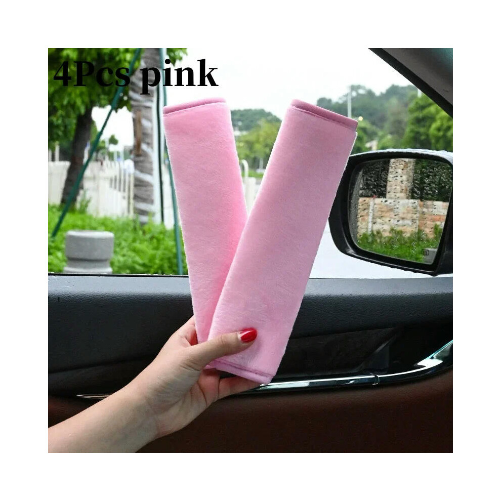 (4Pcs pink) Comfortable seat belt cover Auto accessories Auto interior shoulder protector soft plush