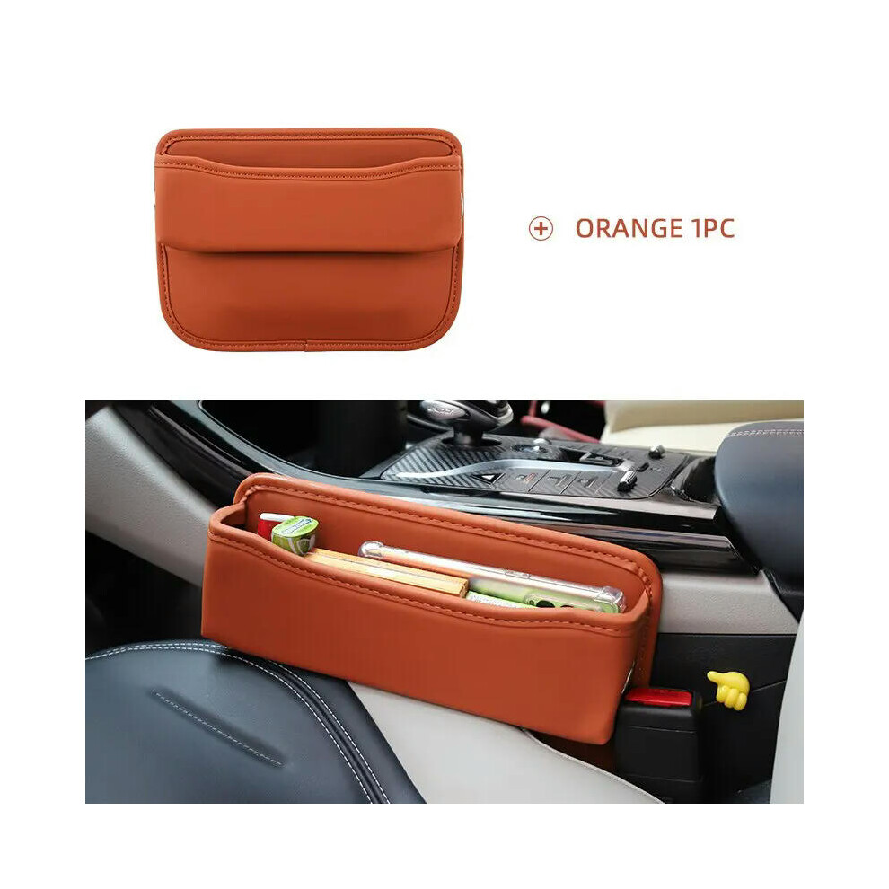 (Orange) Universal Car Seat Gap Organizer PU Leather Multifunctional Auto Console Side Pocket Seat Crevice Storage Box Interior Accessory