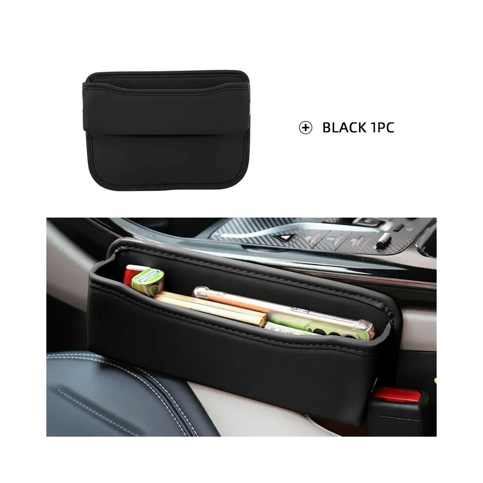 (Black) Universal Car Seat Gap Organizer PU Leather Multifunctional Auto Console Side Pocket Seat Crevice Storage Box Interior Accessory