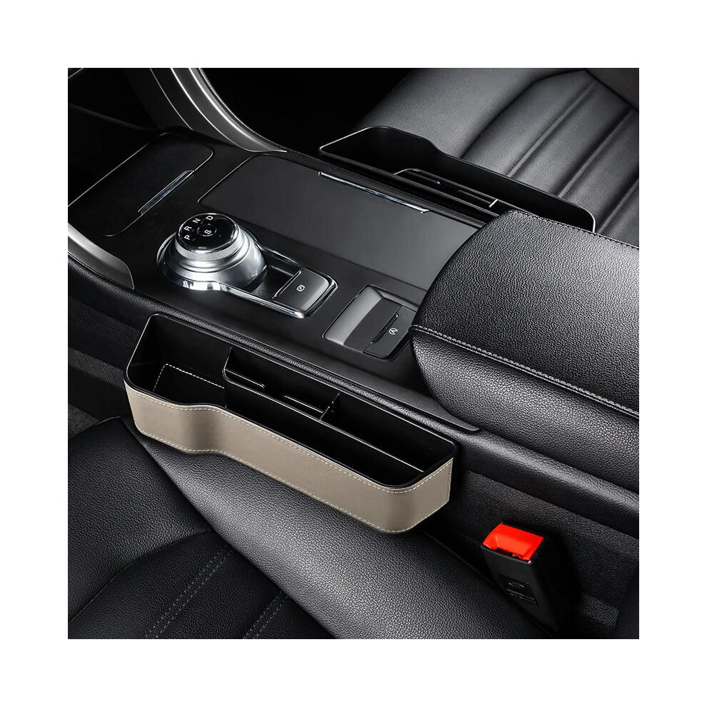 (Leather Beige LandR) Car Storage Box Interior Decoration Products Car Seat Gap Filler Storage Box