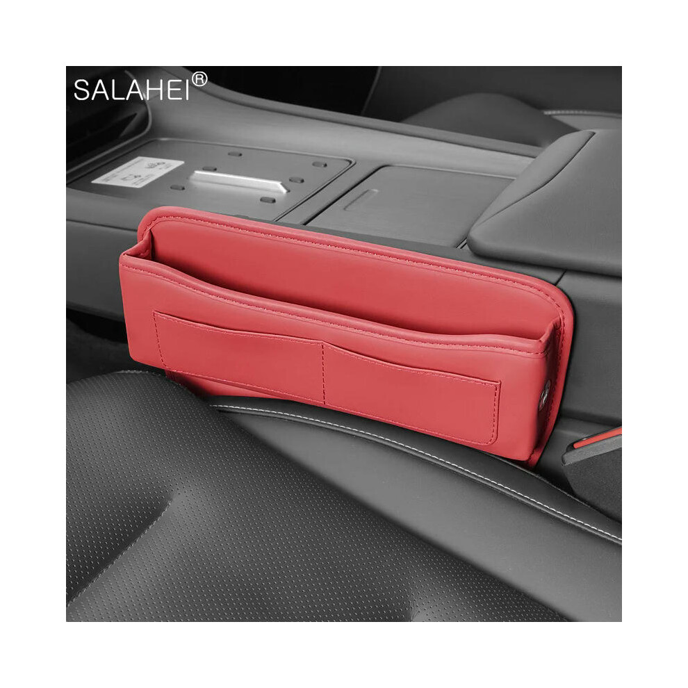 (B-red) Leather Car Seat Gap Organizer Multifunction Console Crevice Filler Side Storage Box Car Interior Storage Pocket For Wallet