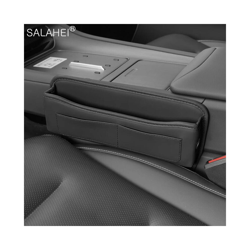 (B-black) Leather Car Seat Gap Organizer Multifunction Console Crevice Filler Side Storage Box Car Interior Storage Pocket For Wallet