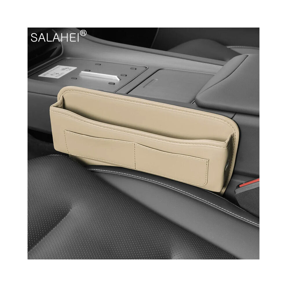 (B-beige) Leather Car Seat Gap Organizer Multifunction Console Crevice Filler Side Storage Box Car Interior Storage Pocket For Wallet