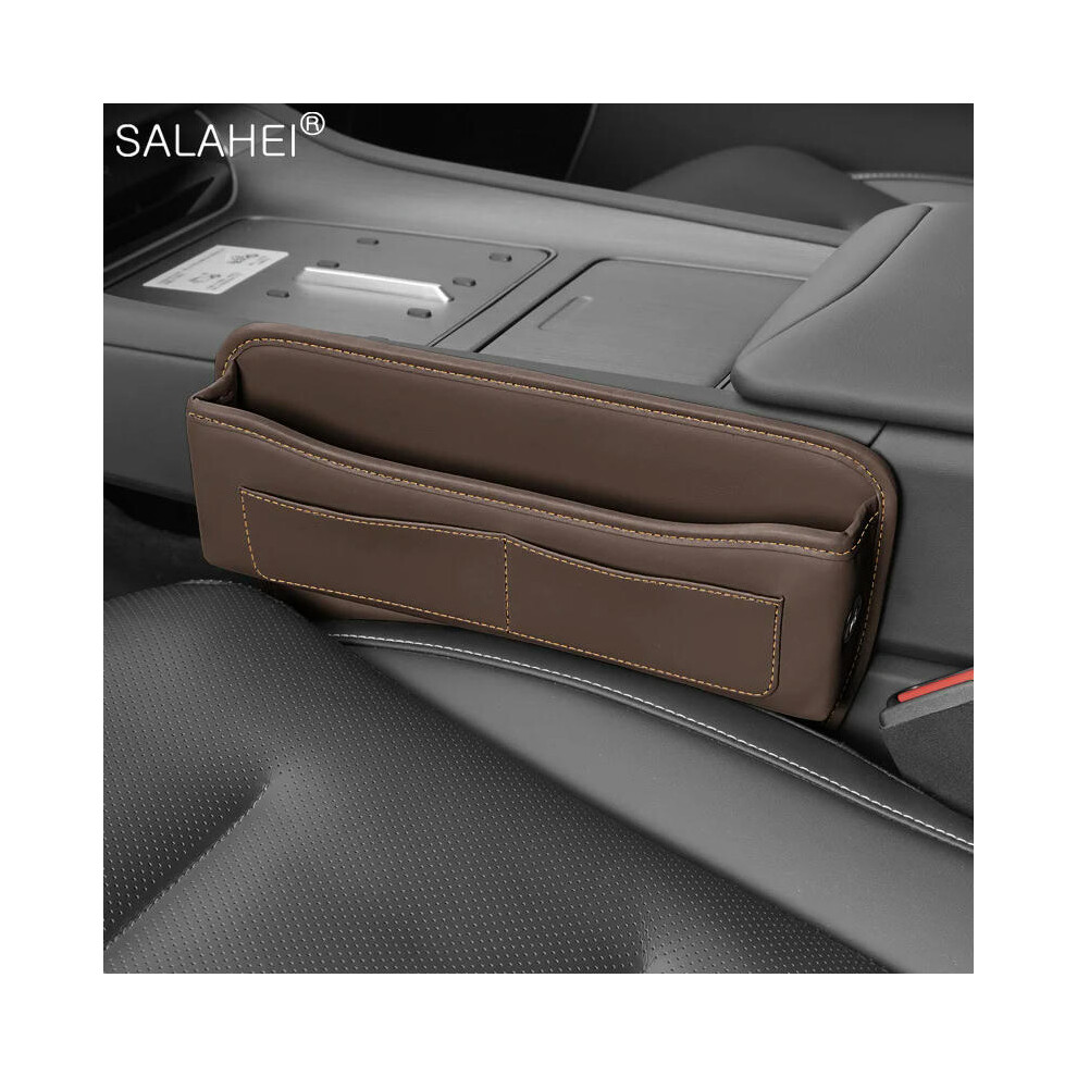 (B-brown) Leather Car Seat Gap Organizer Multifunction Console Crevice Filler Side Storage Box Car Interior Storage Pocket For Wallet