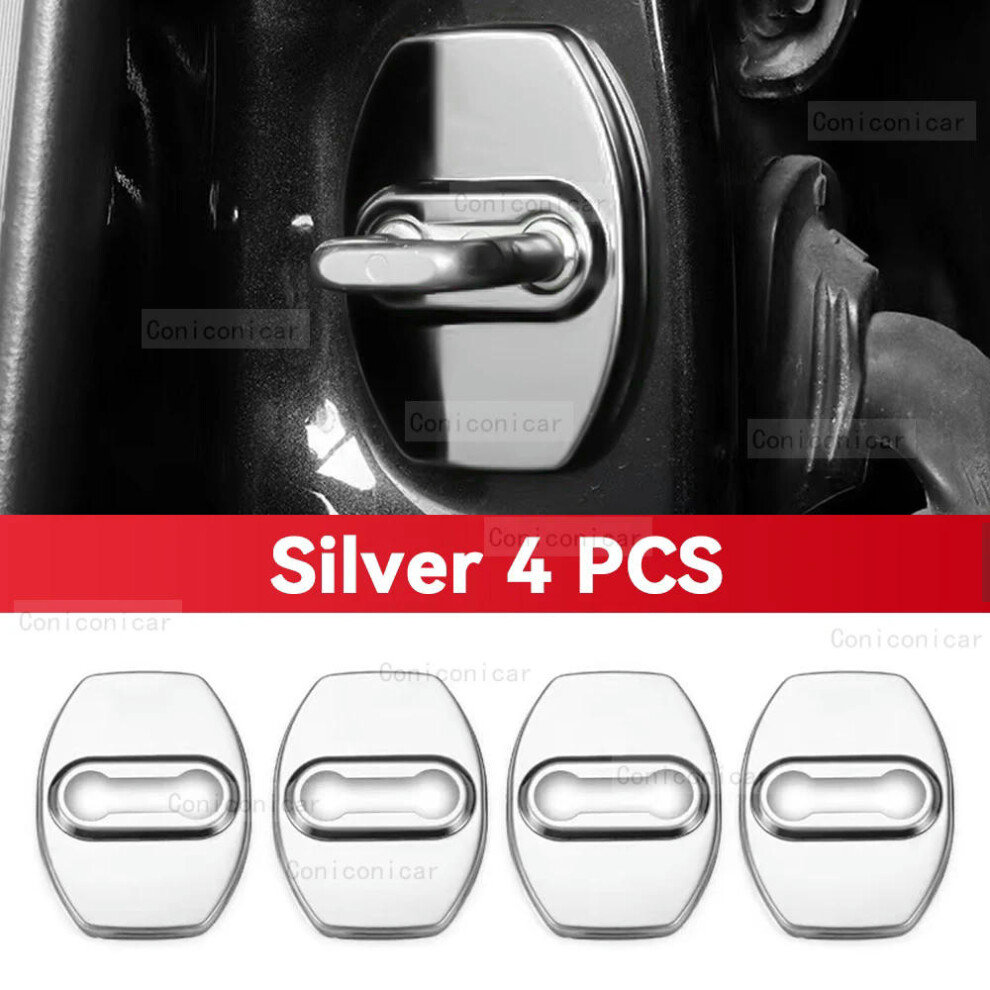 (Silver 4PCS, without logo) For CHERY ARRIZO 8 2022-2024 Auto Car Door Lock Buckle Cover Latch Anti Rust Protect Stainless Steel Accessories Decoratio