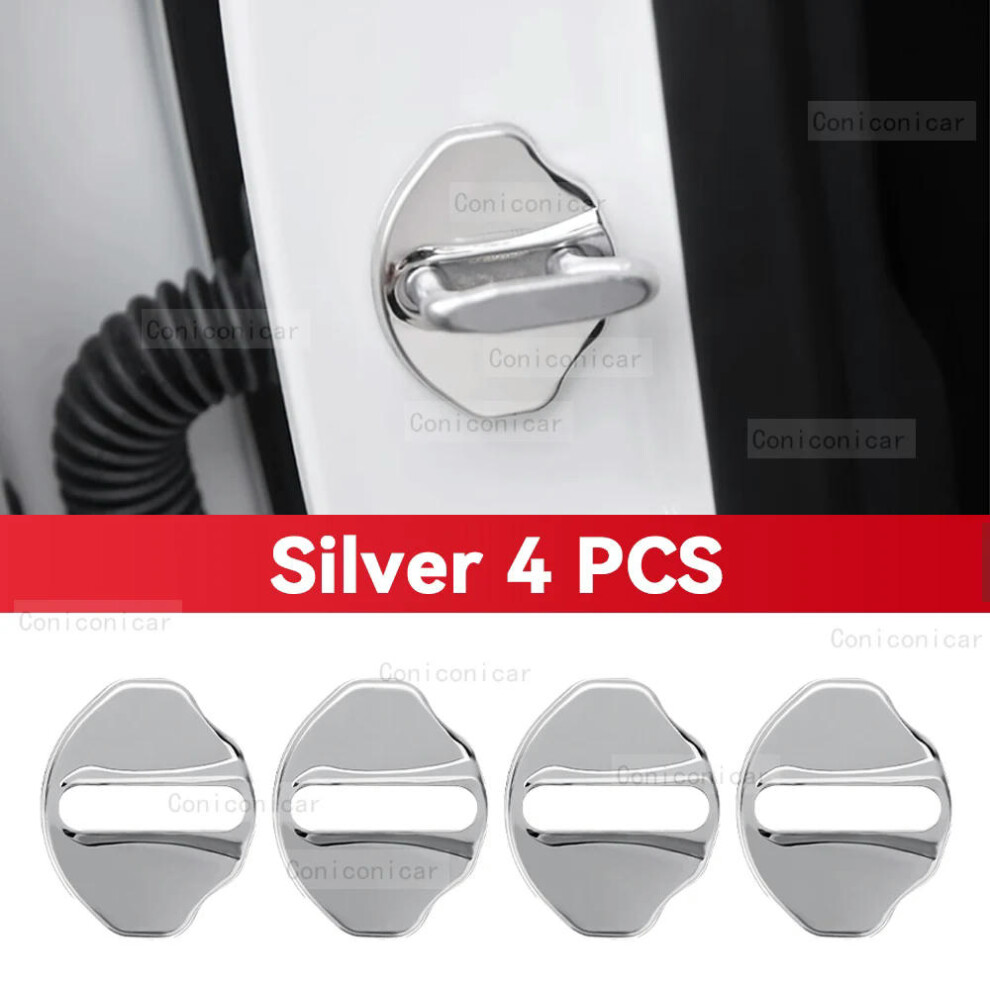 (Silver 4PCS, with logo) For BMW 5 SERIES 2023 2024 Auto Car Door Lock Buckle Cover Anti Rust Protect Stainless Steel Accessories Decoration