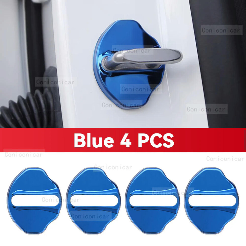 (Blue 4PCS, without logo) For BMW 5 SERIES 2023 2024 Auto Car Door Lock Buckle Cover Anti Rust Protect Stainless Steel Accessories Decoration