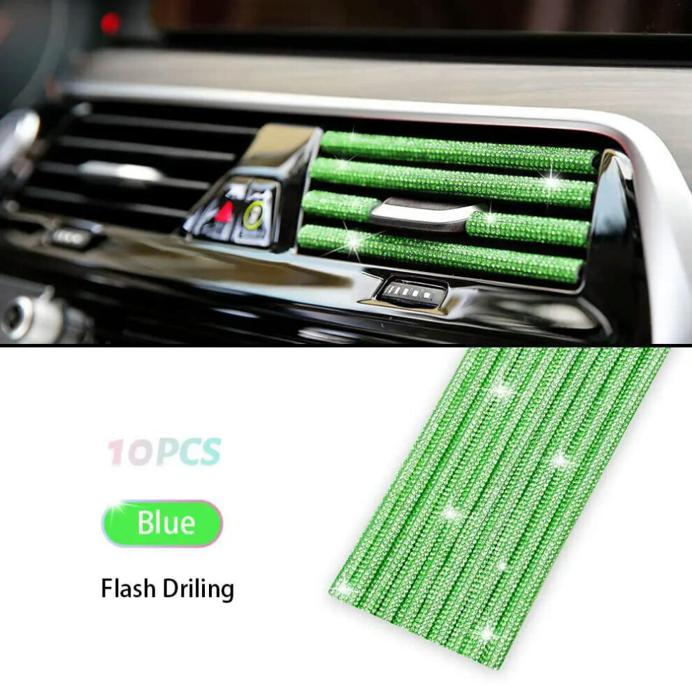 (Green 10pcs) 10pcs Car Air Conditioner Outlet Decorative Strip Diamond U Shape Clip Rhinestones Grille Sticker Interior Mouldings Accessories