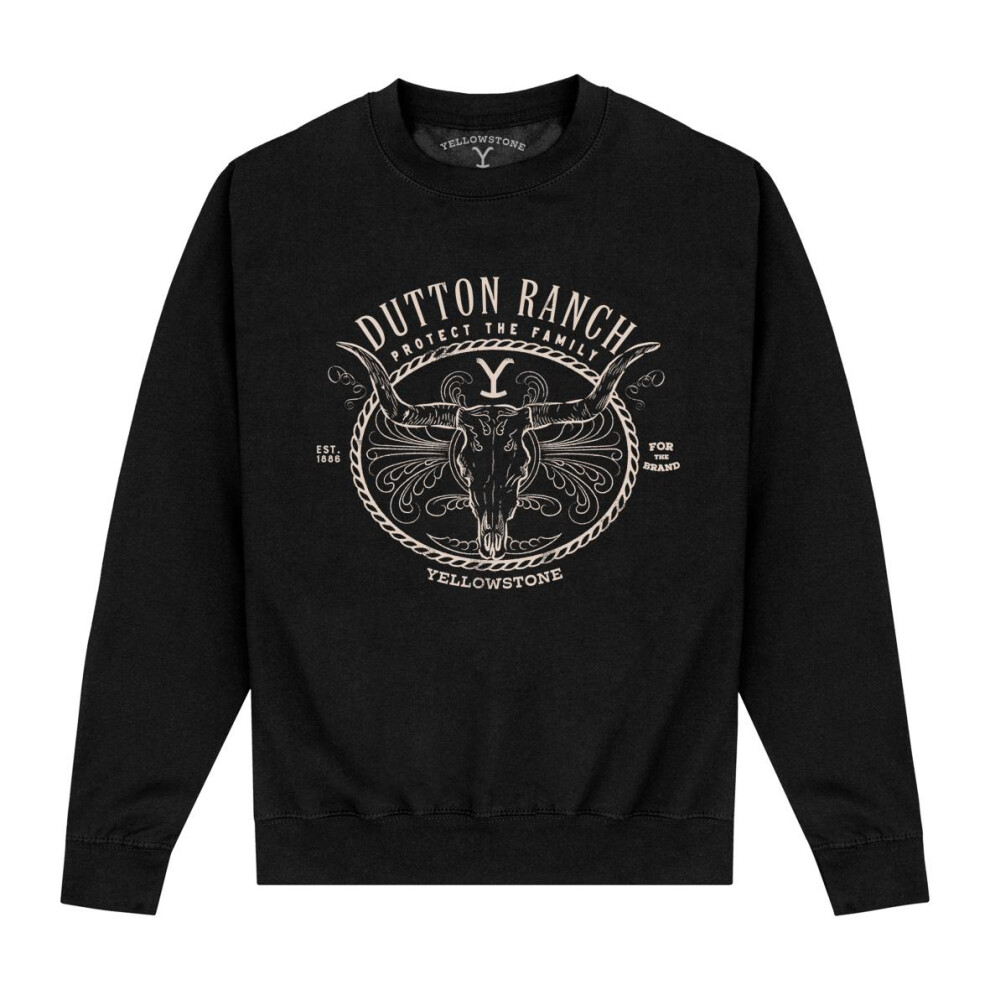 (S, Black) Yellowstone Unisex Adult Dutton Ranch Skull Sweatshirt