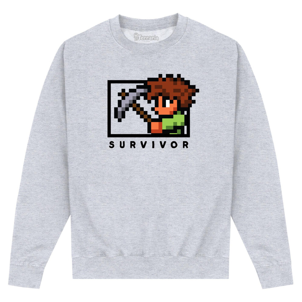 (M, Heather Grey) Terraria Unisex Adult Survivor Sweatshirt