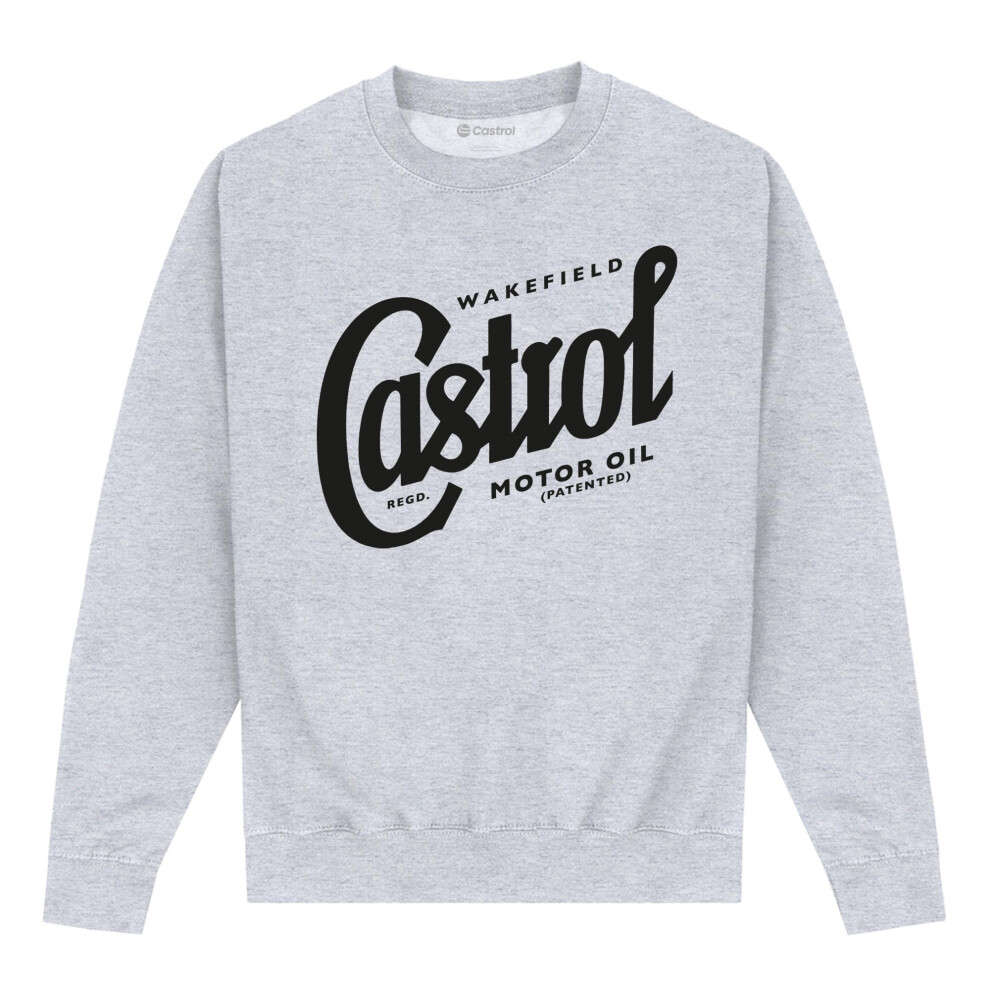 (XL, Heather Grey) Castrol Unisex Adult Registered Script Sweatshirt