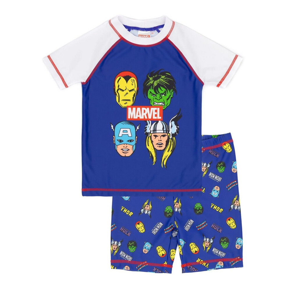 (9-10 Years, Blue/White) Marvel Boys Superhero Swim Set