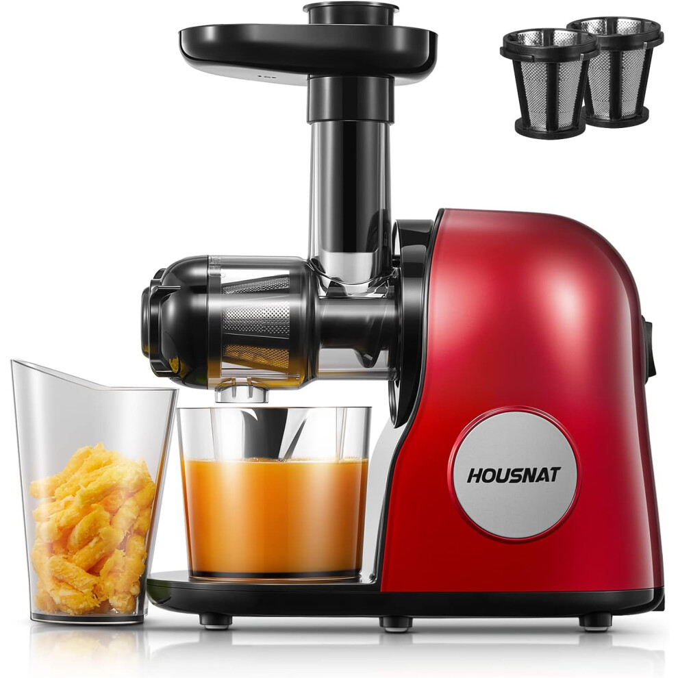 (Red) Whole Fruit and Vegetable Slow Masticating Juicer, Professional Cold Press Juicer with Silent Motor and Reverse Function, Easy to Clean,