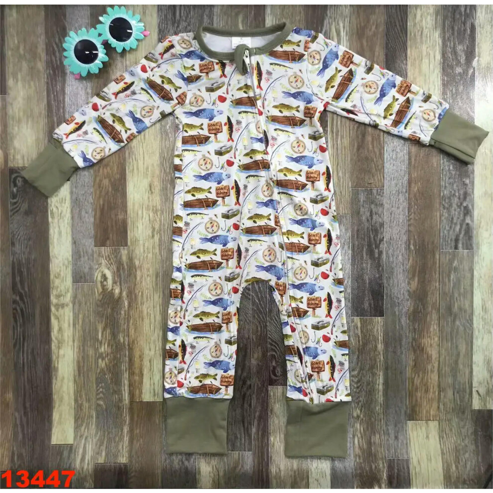 (as picture, 6-9M) New Baby Romper Bamboo Fiber Baby Boy Girl Clothes Newborn Zipper Fishing Jumpsuit Solid Long-Sleeve Child Clothing 0-3Y Pajamas