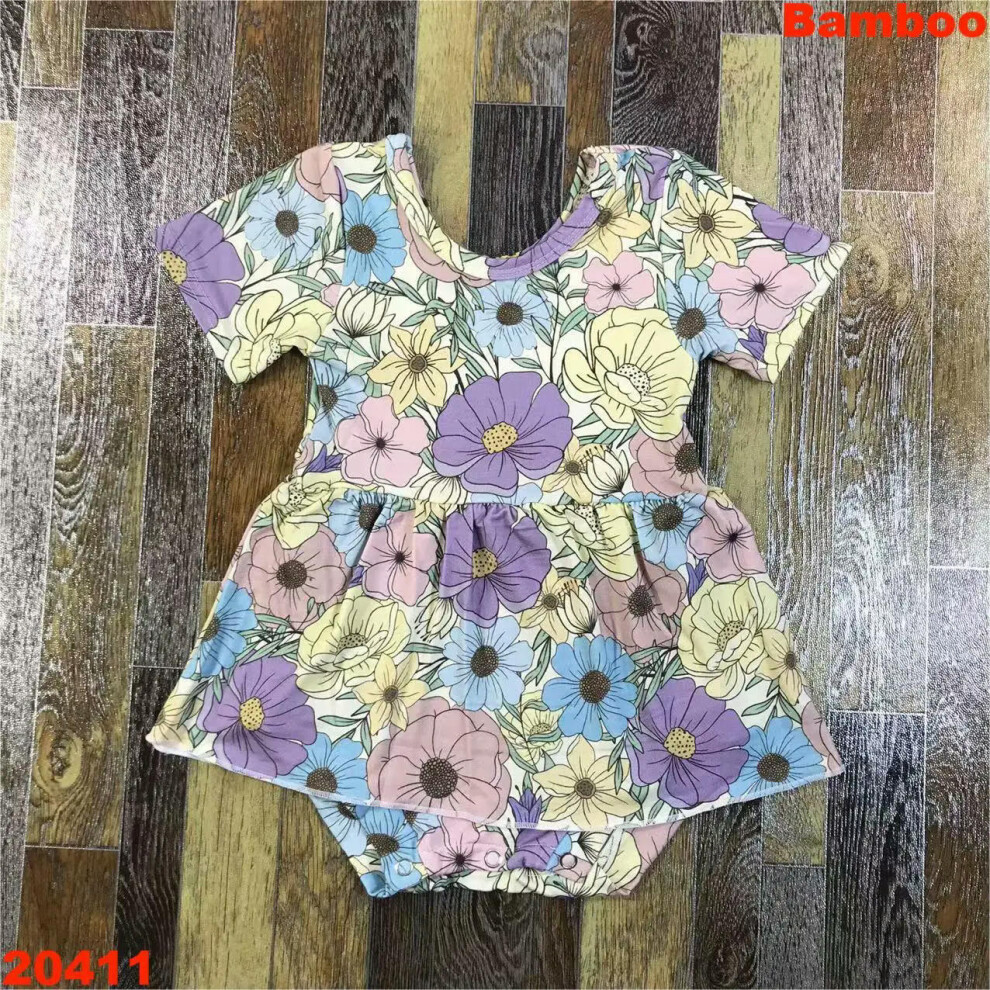 (as picture, 2T) Flower Newborn Baby Onesie Kids Jumpsuit Summer Bamboo Fiber Short-sleeved Sleeper 0-3T Baby Pajamas Floral Brief Baby Rompers