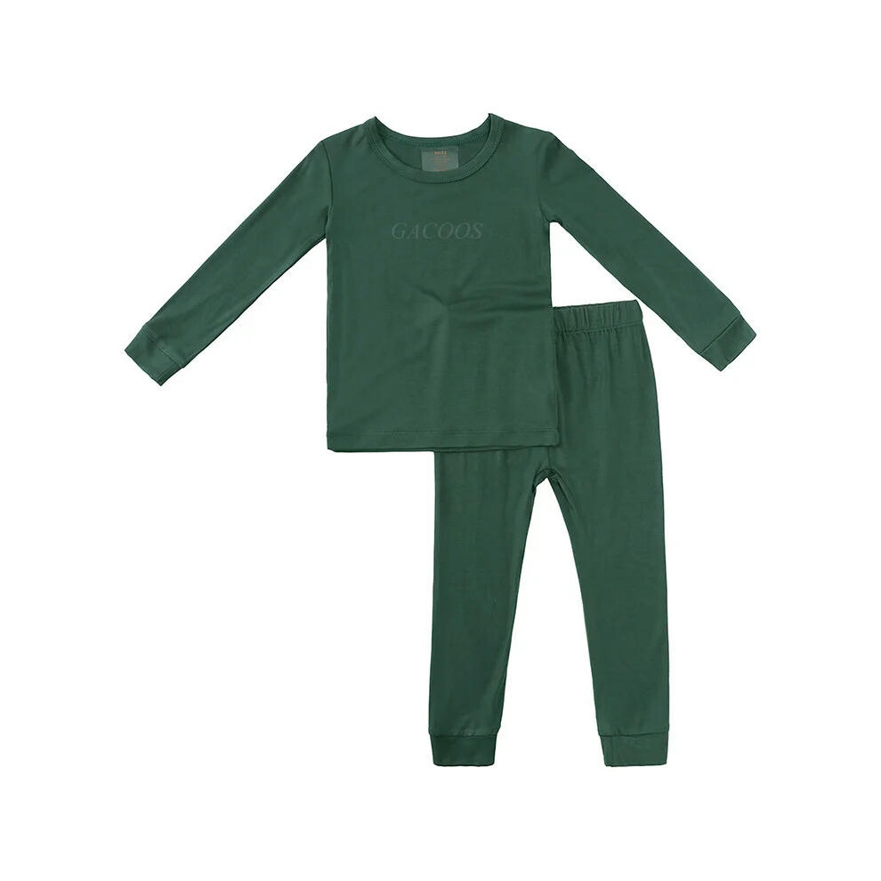 (Dark green, 12-18M 80cm) New Bamboo Fiber Toddler Kids Pajamas Summer Baby Clothing 0-8Years Solid Boys Girls Sleepwear Suit For Infant Loungwear Pyj