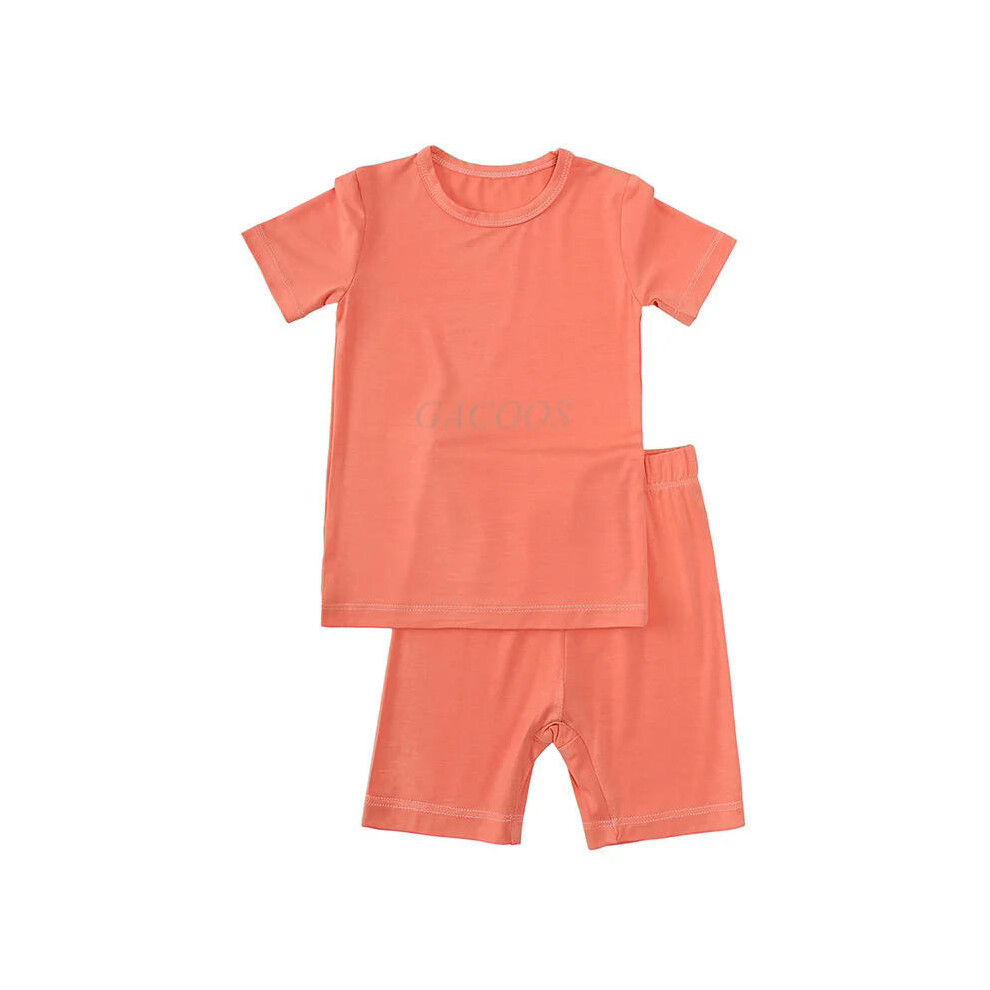 (XTZ8413-orange, 4-5Yrs 120cm) New Bamboo Fiber Toddler Kids Pajamas Summer Baby Clothing 0-8Years Solid Boys Girls Sleepwear Suit For Infant Loungwea