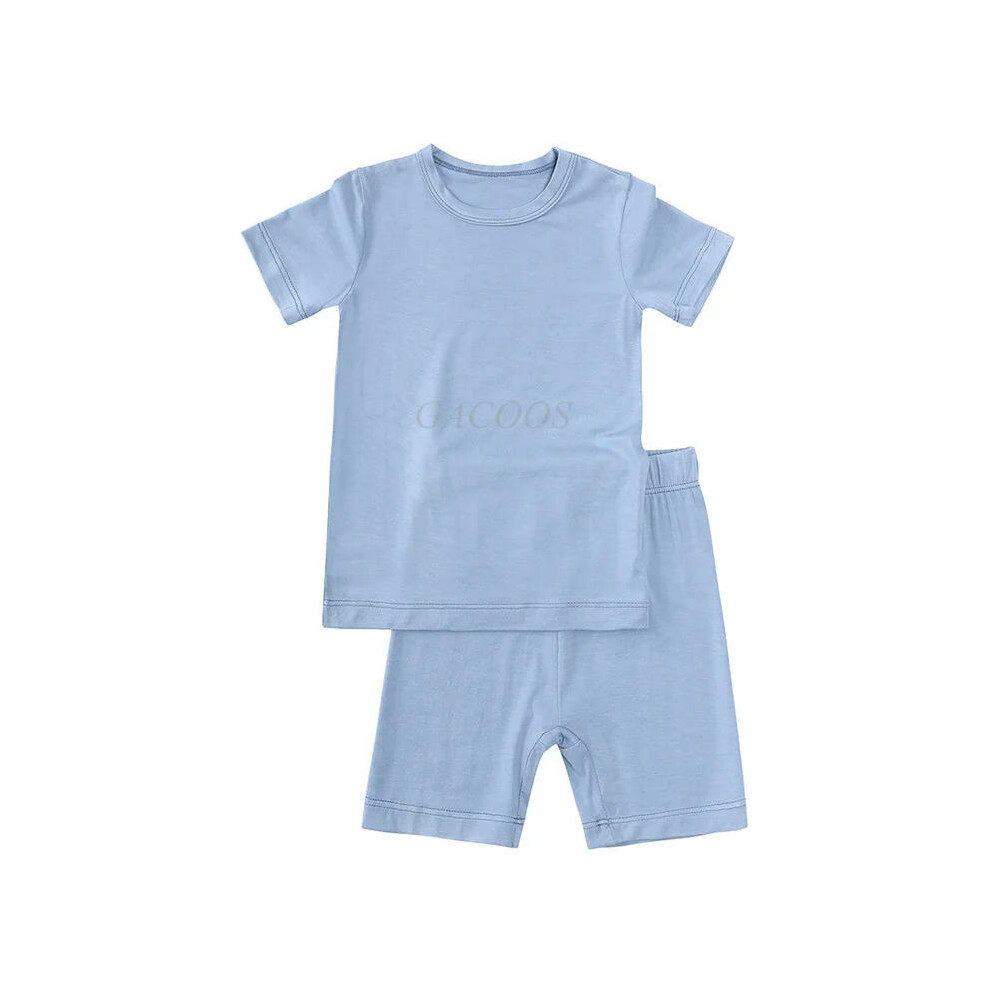 (XTZ8413-blue, 2-3Yrs 100cm) New Bamboo Fiber Toddler Kids Pajamas Summer Baby Clothing 0-8Years Solid Boys Girls Sleepwear Suit For Infant Loungwear