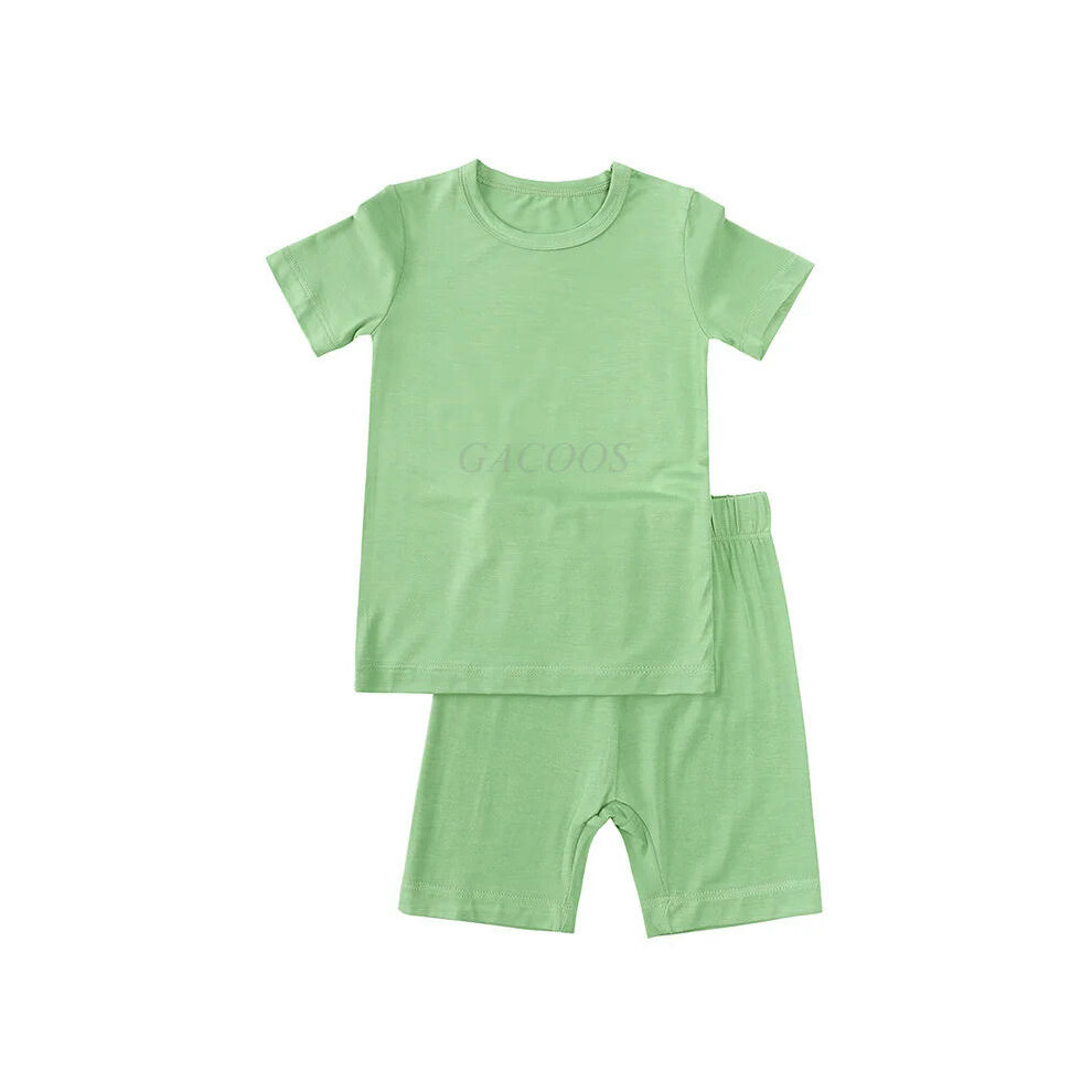 (XTZ8413-green, 5-6Yrs 130cm) New Bamboo Fiber Toddler Kids Pajamas Summer Baby Clothing 0-8Years Solid Boys Girls Sleepwear Suit For Infant Loungwear