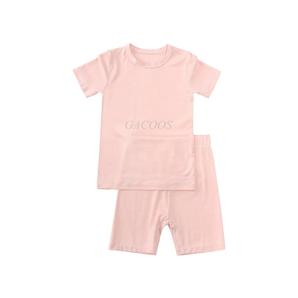 (XTZ8413-pink, 18-24M 90cm) New Bamboo Fiber Toddler Kids Pajamas Summer Baby Clothing 0-8Years Solid Boys Girls Sleepwear Suit For Infant Loungwear P