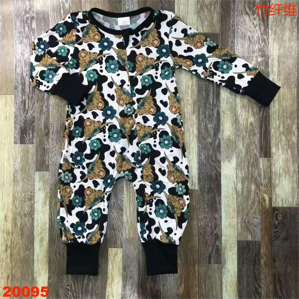 (as picture, 0-3M) Boutique baby bamboo fiber Rompers pajamas Western cow cactus style children's soft long sleeve zipper Sleepers 11