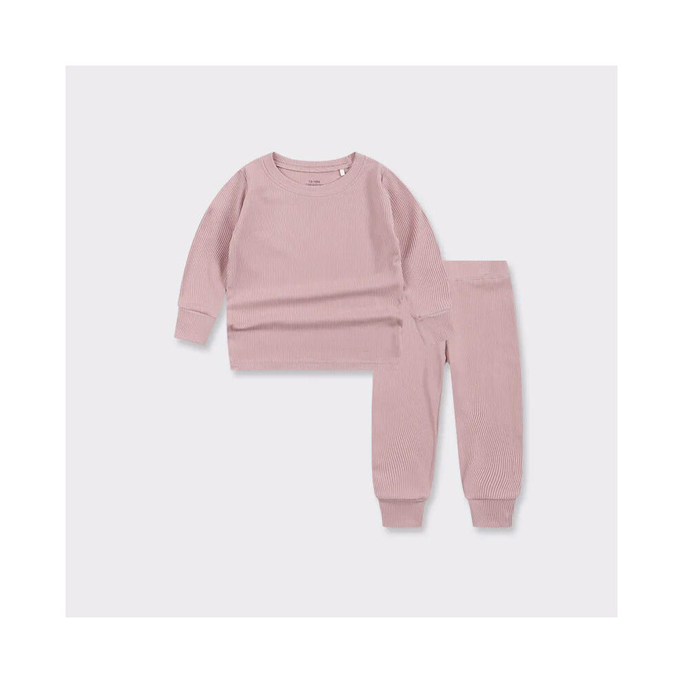 (Pink, 18-24M) Striped Bamboo Fiber Toddler Pajamas Set Soft Kid Baby Boy Girl Clothes Long-Sleeve Baby Clothing Set Sleepwear for Girls