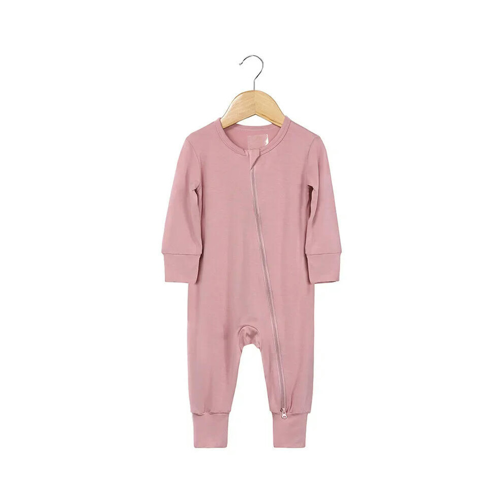 (HY20099Z, 6-12M Height 70-80) New Baby Romper Bamboo Fiber Baby Boy Girl Clothes Newborn Zipper Footies Jumpsuit Solid Long-Sleeve Baby Clothing 0-24