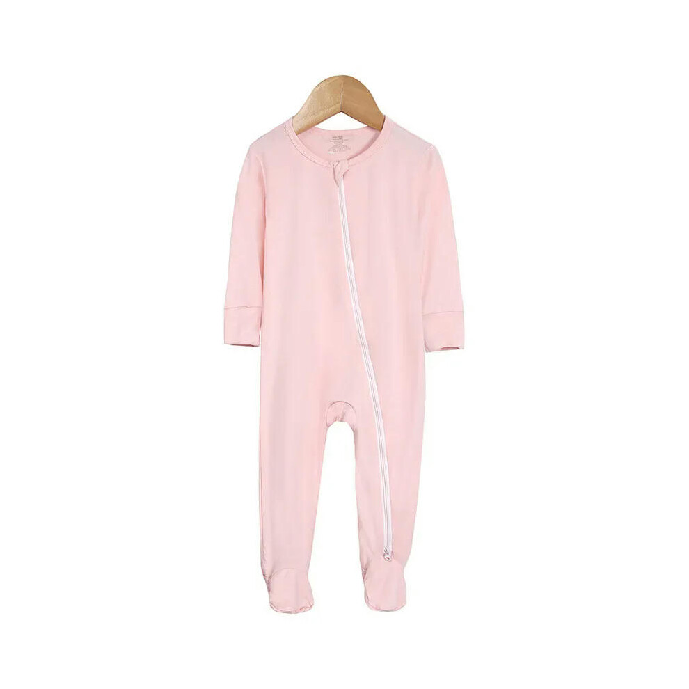 (HY201145, 6-12M Height 70-80) New Baby Romper Bamboo Fiber Baby Boy Girl Clothes Newborn Zipper Footies Jumpsuit Solid Long-Sleeve Baby Clothing 0-24