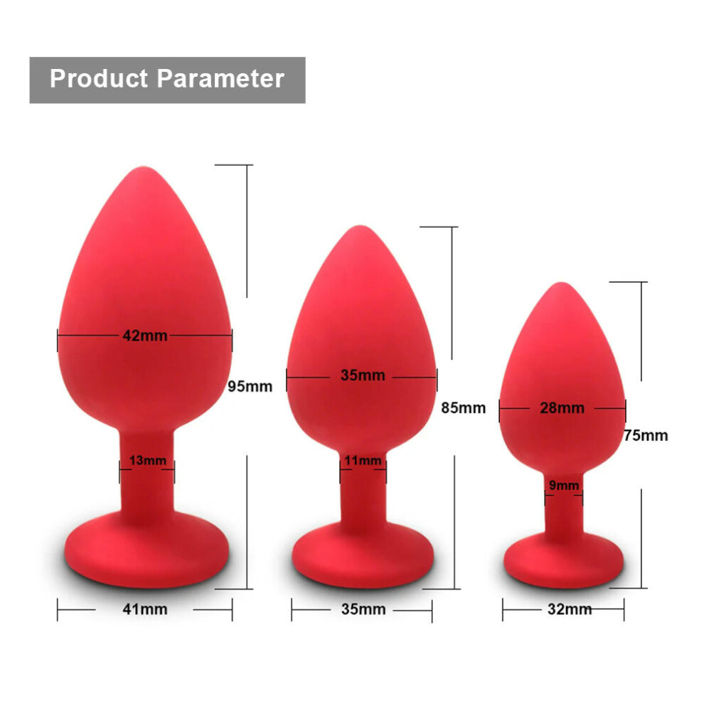 (AP-SML-RD) Silicone Butt Plug Anal Plug Unisex Sex Stopper 3 Different Size Adult Toys for Men/Women Anal Trainer for Couples