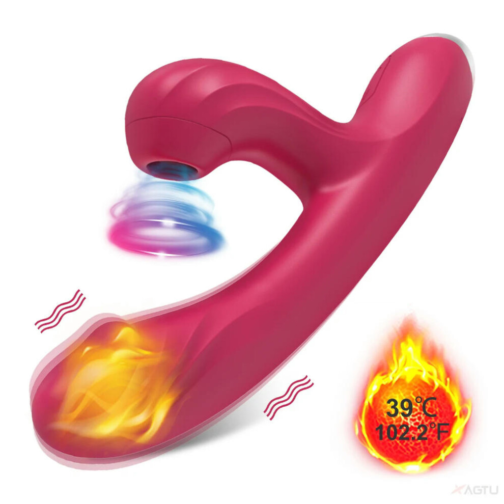 (ZD062-RD) Clit Sucker 2 in 1 Vibrator Dildo for Women G-Spot Clitoris Vacuum Stimulator Heating Dildo  Female Sex Toy Adults Goods