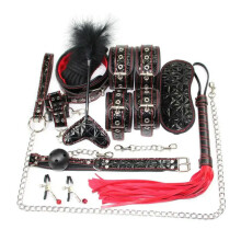 (10pcs-Diamond Black) High quality BDSM Genuine Leather Bondage Set Fetish Handcuffs Collar Gag Whip Erotic Sex Toys For Women Couples Adult Games