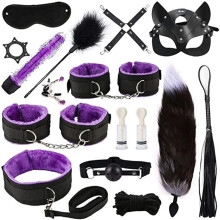 (16pcs-Purple) High quality BDSM Genuine Leather Bondage Set Fetish Handcuffs Collar Gag Whip Erotic Sex Toys For Women Couples Adult Games