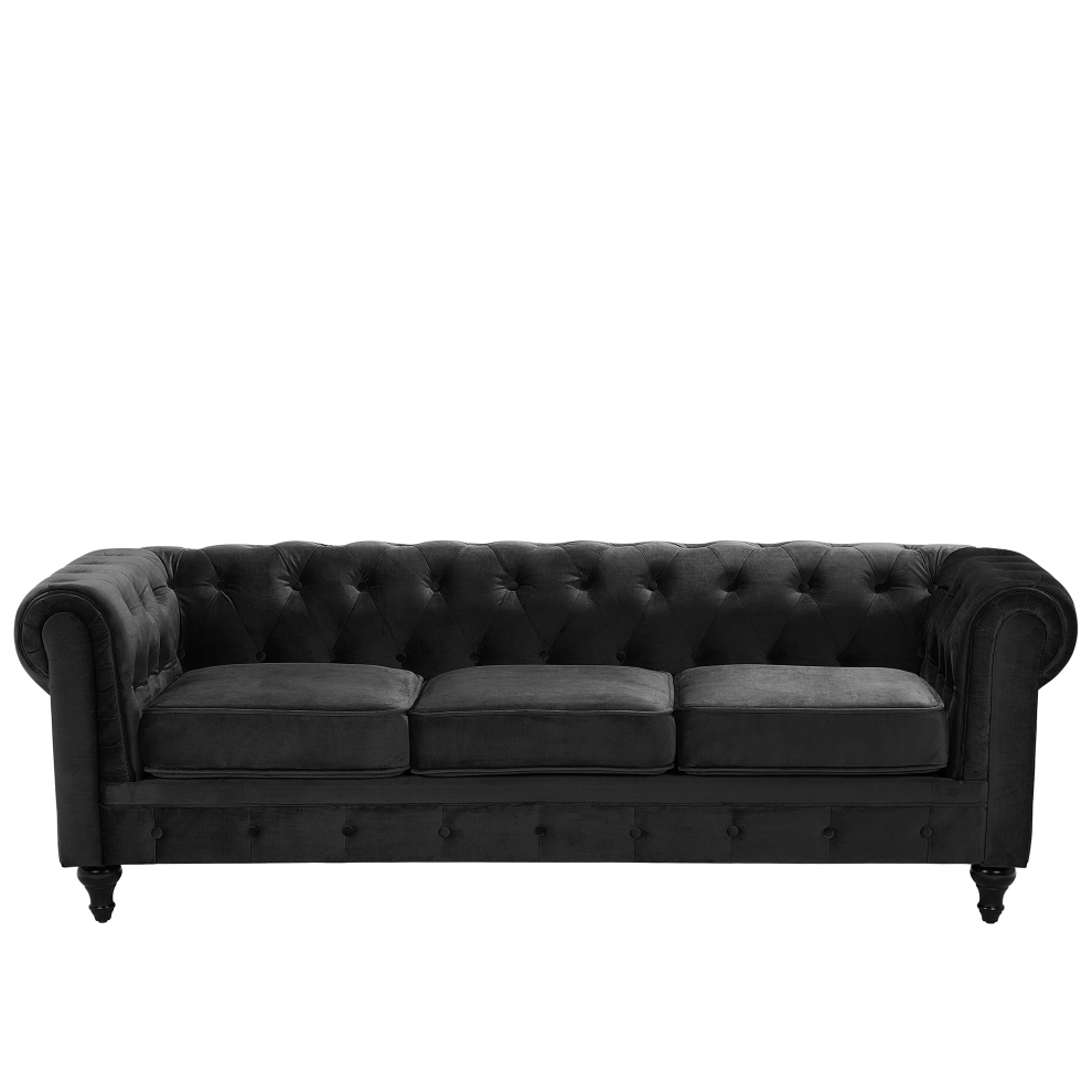 Sofa CHESTERFIELD Velvet Black 3 Seater