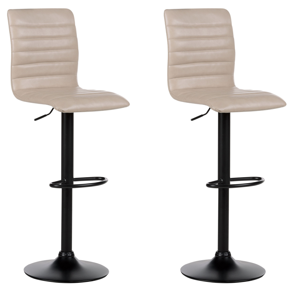 Set of 2 Bar Chairs LUCERNE Faux Leather Swivel Light Beige