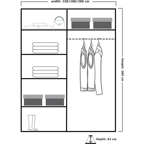 MN Furniture (180 cm ) Modern Black High Gloss Sliding Mirror Wardrobe 2