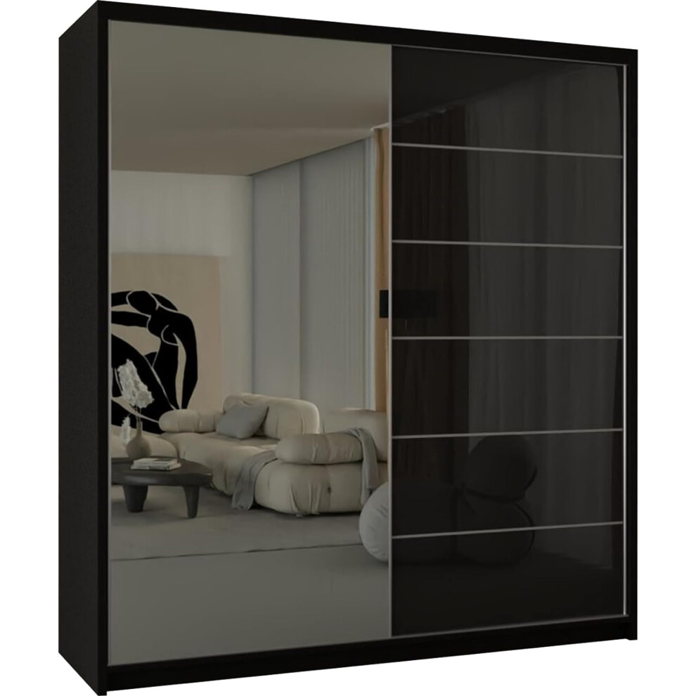 (150 cm ) Infinity Black High Gloss Sliding door  Wardrobe