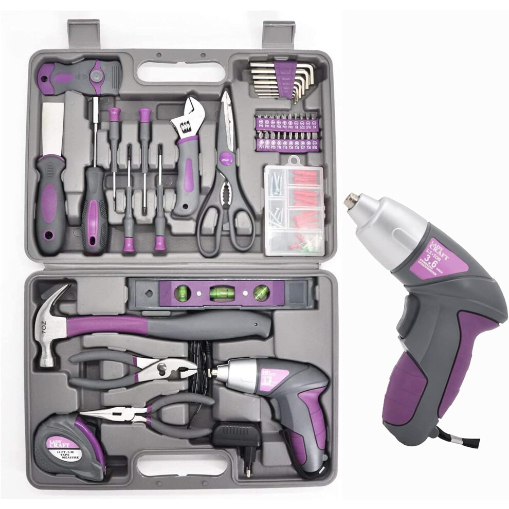(S011-44PCS-UK) 4V Cordless Screwdriver Tool Set Pink Tool Ladies Tool Set Home Repair Kit Tool Box Hand Tool Set Organizer Gift Set