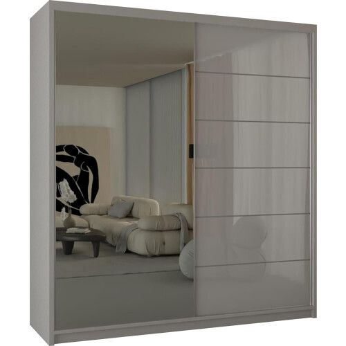 MN Furniture (150 cm ) Modern White High Gloss Sliding Mirror Wardrobe