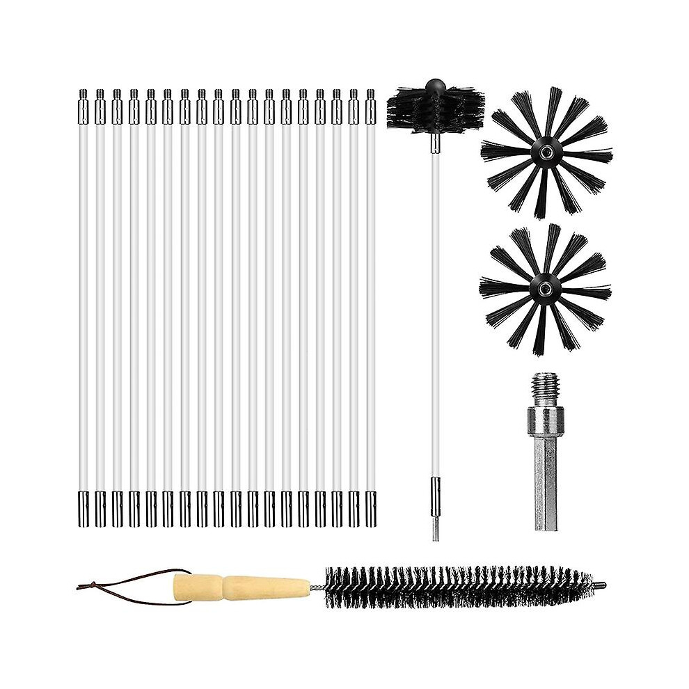22 Pcs Chimney Cleaning Brush,duct Vent Cleaning Set With 18 Nylon Rods,for Fireplace/dryer Vent /s