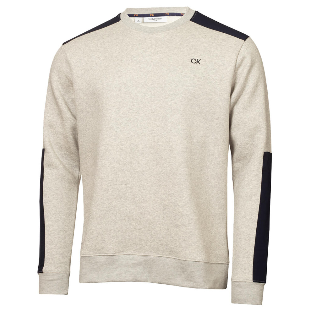 (S, Pale Silver Marl) Calvin Klein Mens 2023 Walker Crew Neck Cotton Blend Comfort Golf Sweater