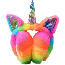 Foldable Unicorn Earmuffs For Girls Kids Women Soft Plush Winter Ear Warmersrainbow
