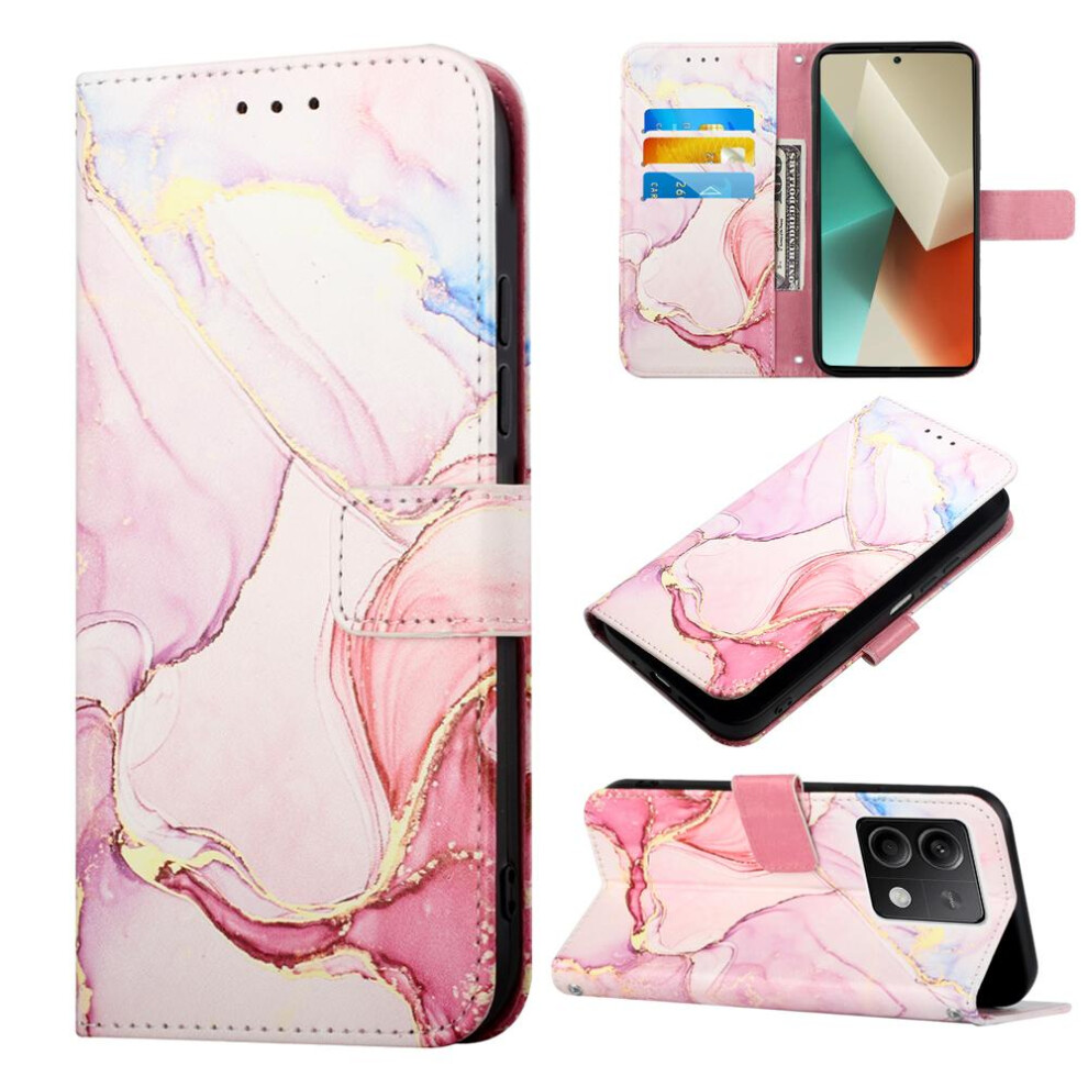 (Pink) Case For Xiaomi Redmi Note 13 5G Wallet Kickstand Pu Leather Marble Pattern Pink 764762681852